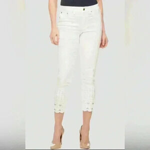 Joseph Ribkoff Women’s 4 Capri White Jeans Scalloped Hem High Waist